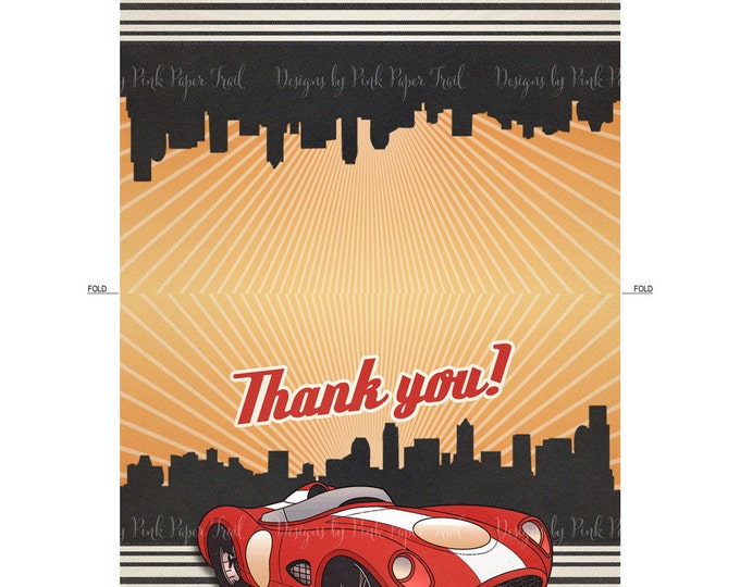 Race Car Thank You Card Vintage Style v.3, Printable, Instant Download, Print Your Own