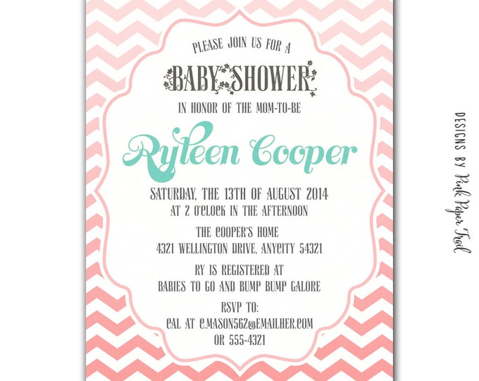 Sweet Ombre Chevron Design Printable Invitation, I will customize for you, Digital File, Print Your Own