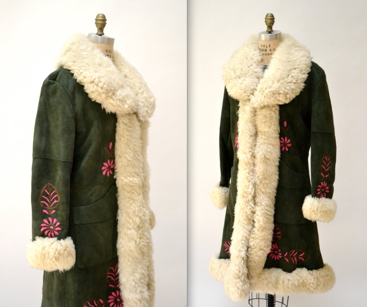 Vintage Embroidered Shearling Jacket Size Medium Large// 70s