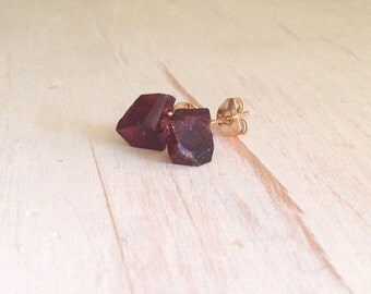 Garnet Studs Garnet Rough Faceted Studs Gemstone Studs Garnet Earrings