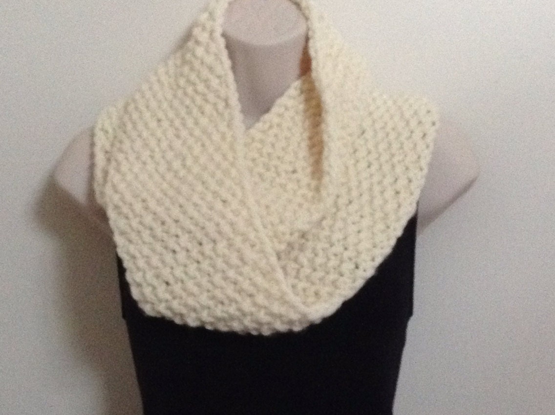Hand Knit Scarf-Infinity Scarf Extra Long seed Stitch Circle