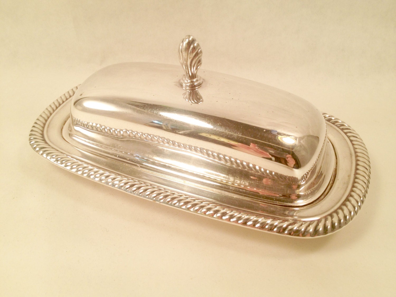 Silver Butter Dish and Glass Liner 887 for Wm A Rogers Vintage 70s