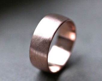 Wide Rose Gold Men's Wedding Band, Recycled 14k Rose Gold 8mm Brushed Low Dome Man's Gold Eco Wedding Ring - Made in Your Size