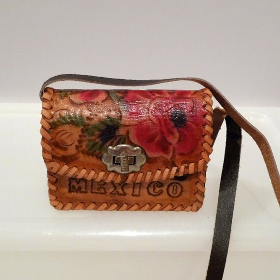 Mexican Tooled Leather Bag Vintage Change Purse painted Coin Purse ...