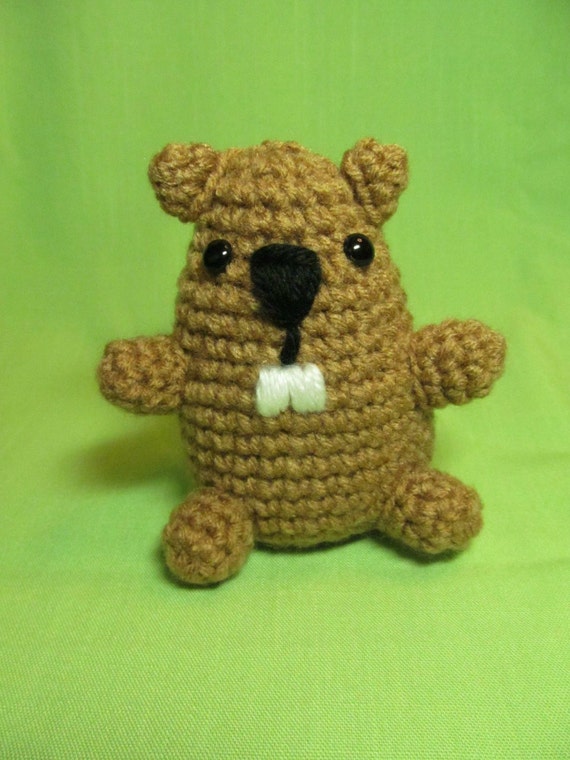 Crocheted Groundhog Plush Marmot Brown Stuffed Animal