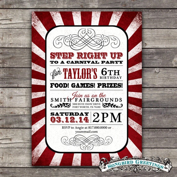 Vintage carnival theme birthday invitation & coordinating tags Il_570xn