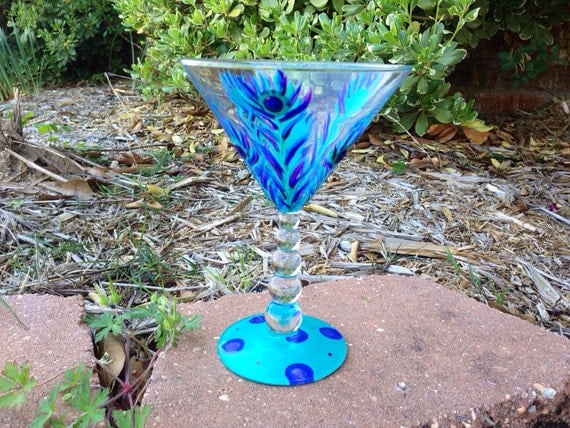 Peacock feather Martini glass