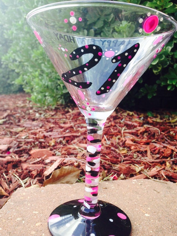 21st birthday martini glass birthday glass. 21st birthday glass