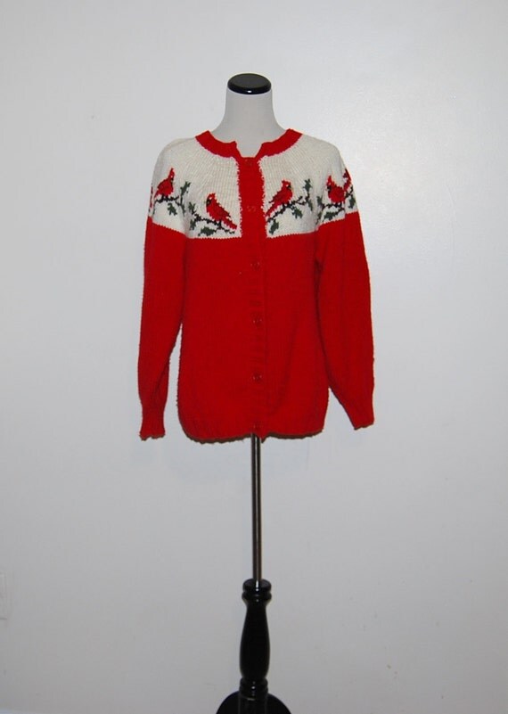 Vintage Sweater  Red Cardinal  Cardigan  by ChristmasVintage 