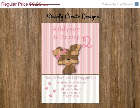 SALE Dog Invitation Puppy party PERSONALIZED 5X7 Jpeg DIGITAL file Il_570xn