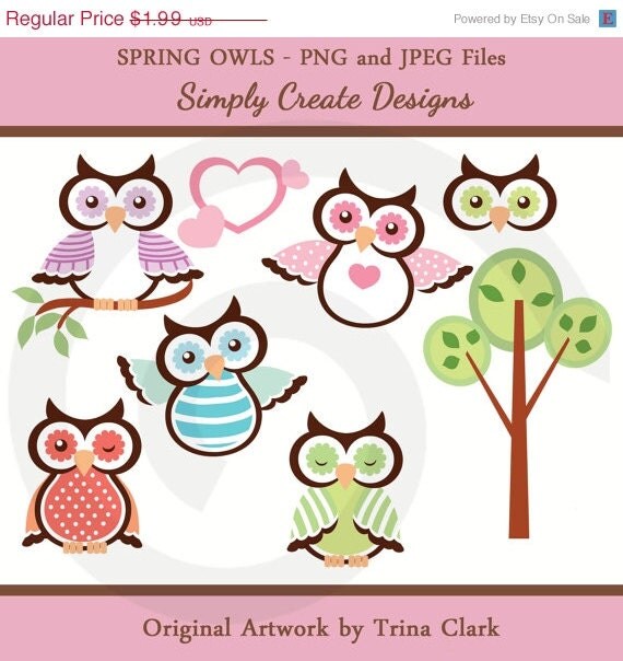 SALE Owls Clipart Spring Owls Personal and Commercial Use Il_570xn