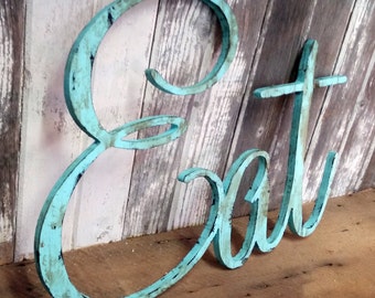 EAT sign shabby chic aqua wall hanging home decor photo prop cottage teal farmhouse primitive gift distressed aged style