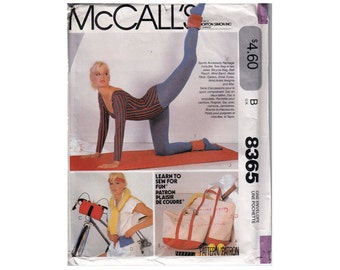 Fitness Sewing Pattern 80s Sports Accessories Tote Bag Bicycle Bag Fanny Pack Shoe Bag Ankle Weights Exercise Mat UNCUT - McCall's 8365 - S