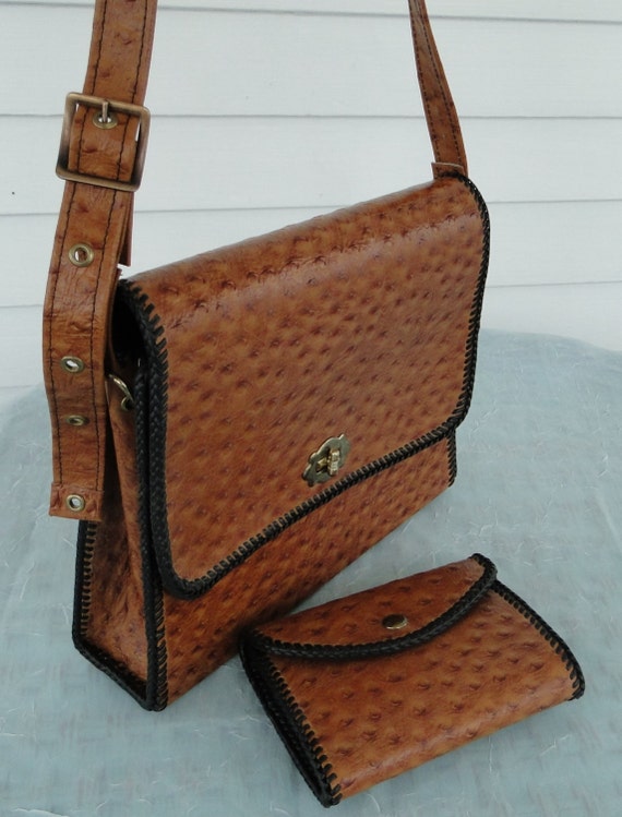 Matching Purse & Wallet Set Vintage Faux Ostrich Leather **Treasury List Item**