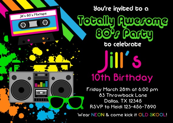 Awesome 80's 5x7 Party Invitation - Girl Birthday PRINTABLE Il_570xn