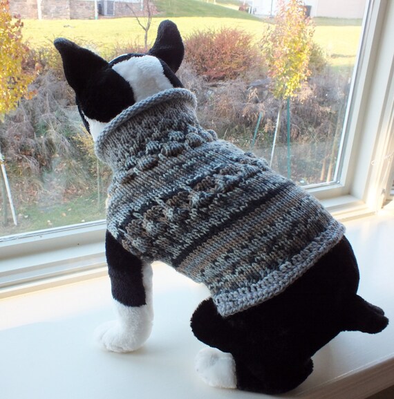 Dog Sweater Hand Knit Boston Terrier Grey Fair Isle Medium 13