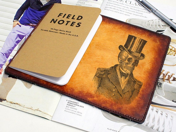 Field Notes Leather Cover - Steampunk Skull - Customizable - Free Personalization by joevleather steampunk buy now online