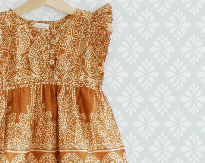 Baby Girl Dress, Golden Brown Dress for girls ,Toddler Batik Style Dress, Golden Dress