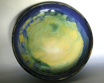 A Plate Full of Sunlight, blue, yellow, green, porcelain, large, platter, serving, oven safe, food safe, dishwasher safe, born of fire