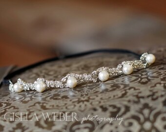 Crystal Headband, Flower Girl Headband, Rhinestone Headband, Pearl Headband, Baptism Baby Headband, Newborn Headband, Pearl Baptism Headband