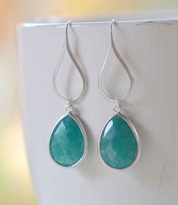 Emerald Drop Earrings. Emerald Teardrop and Silver Drop