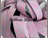 Elegant pink swirls on grey 7/8" grosgrain ribbon Halloween Il_170x135