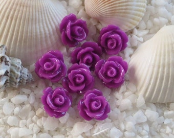 Resin Rose Flower Cabochon - 10mm - 50 pcs - Dark Orchid