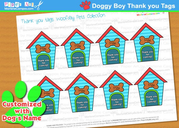 PRINTABLE - DOG Party -Thank You Tags - Pet party, Printable party, Puppy Party, Pet party, dog birthday - Paper Art by MC Il_570xn