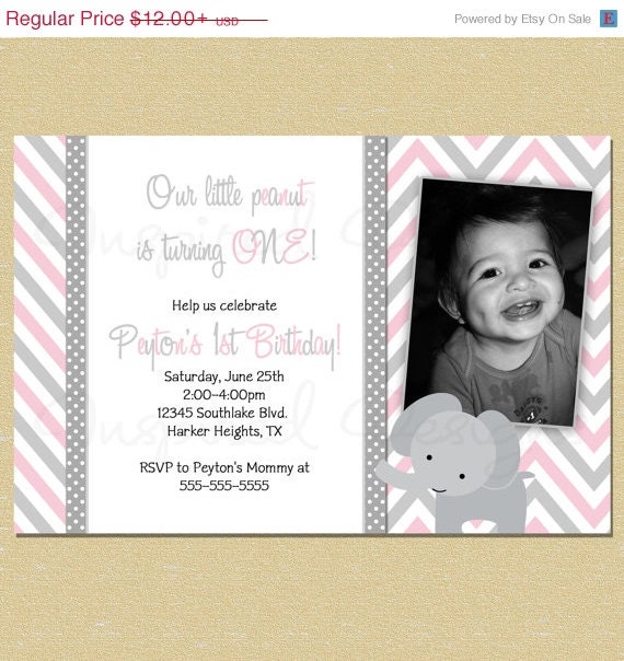 10% OFF SALE Pink Elephant Birthday Girl Invitation Chevron and Polka Dots First Birthday Invitation 1st, 2nd, 3rd, 4th, 5th, 6th, Il_570xn