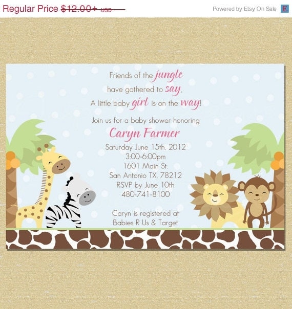 10% OFF SALE Polka Dots Jungle Safari Animal Baby Shower Invitation A Baby Girl is on the Way Il_570xn