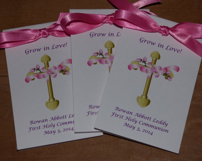 Personalized Pink Floral Cross Religious Baptism First Holy Communion Christening Thank You Gift Favors SALE CIJ Christmas in July