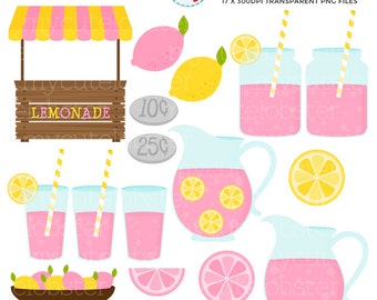 Pink Lemonade Stand Clipart Set - clip art set of pink lemonade, lemonade stand - personal use, small commercial use, instant download