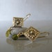 Medieval style earrings, Gold and silver dangle earrings, Green tourmaline earrings, Long dangle earrings