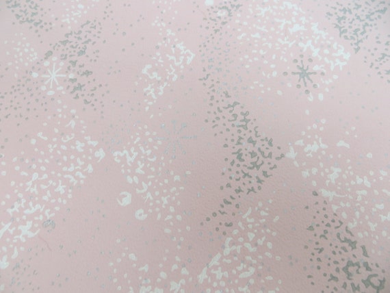 Vintage WALLPAPER / Mid Century pink grey and white / small