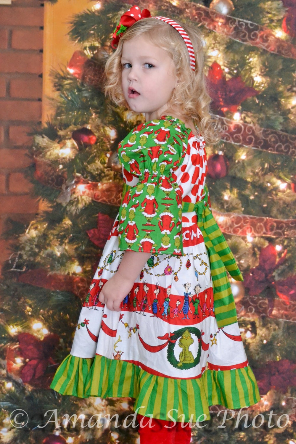Dr Seuss ruffled Grinch dress girls christmas dress LAST ONE