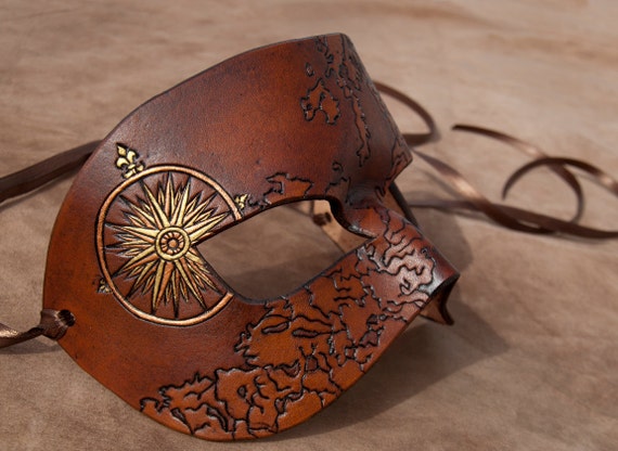 Wayfarer Mask - Hand Carved Leather Adventurer Map - Made to Order by ContessaEsselia steampunk buy now online
