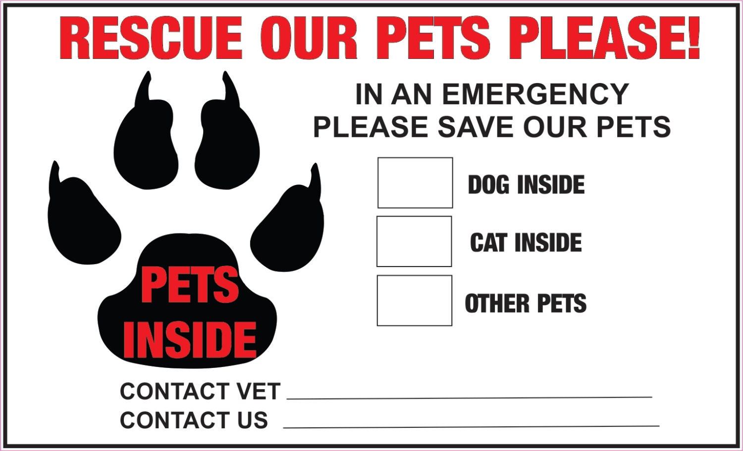 Pet Emergency Alert 3 X 5 Rescue Decals