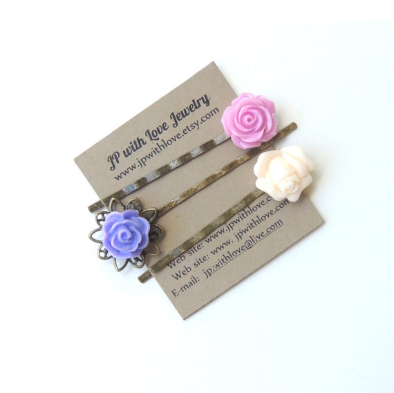 Items similar to Purple Hair Pins, Hair Pins, Flower Hair Pins, Lilac