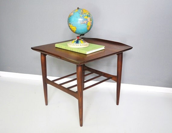 entury Walnut End Table with Upturned Edges b