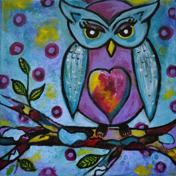 Items similar to Owl love - Acrylic Painting on Canvas by Jane ...