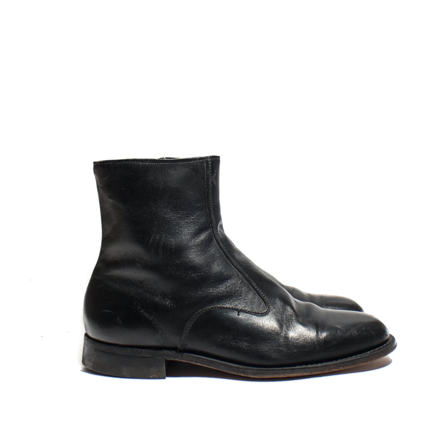 Men's Zipper Ankle Boots in Black Leather by RabbitHouseVintage