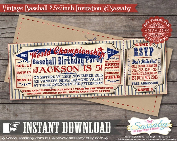 Vintage Baseball Invitation - INSTANT DOWNLOAD - Editable & Printable Birthday Invitation by Sassaby Il_570xn
