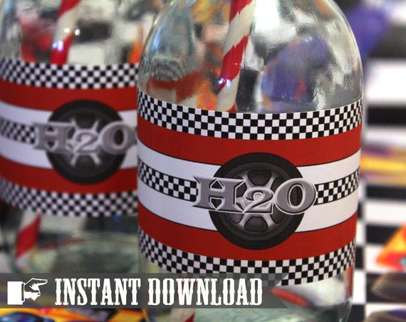 Racing Car Water Bottle Labels - INSTANT DOWNLOAD - Printable Birthday Party Decorations by Sassaby Il_570xn
