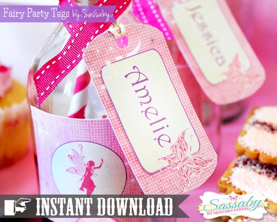 Fairy Party Tags - INSTANT DOWNLOAD - DIY Editable & Printable Birthday Decorations by Sassaby Il_570xn