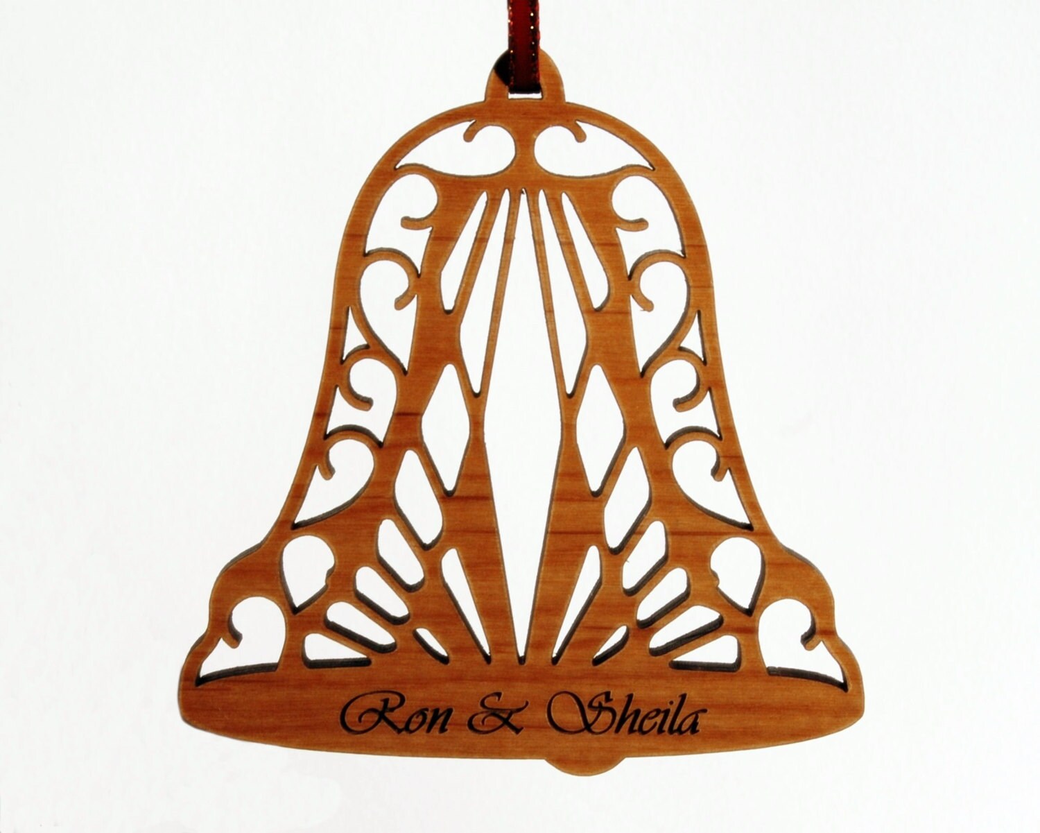 Custom Personalized Wood Christmas Tree Bell Ornament