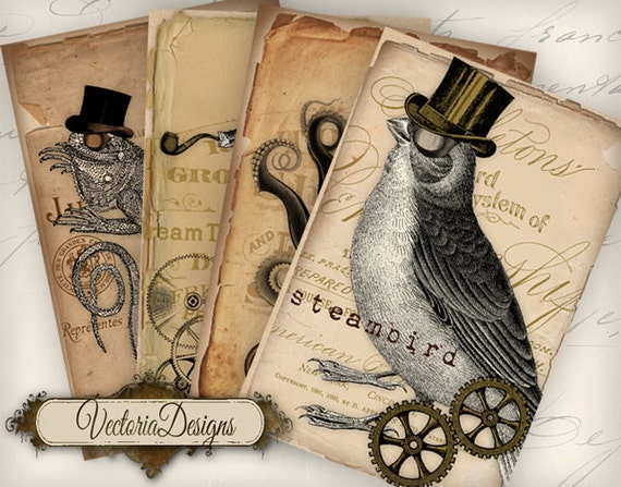 Steampunk Animals Papers 6 x 4 inch printable images instant download digital collage sheet VD0734 by VectoriaDesigns steampunk buy now online