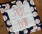 Play Ball Coaster - Mug Rug - Baseball Fan - Fathers Day - Dad Gift - Man Cave - Beer Mat - Hand Stitched - Needlework - Red Blue - SCOFG