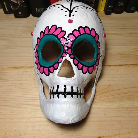 Pink & Teal Day of the Dead Skull Mask
