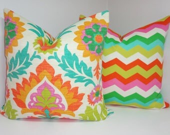 OUTDOOR Pillow Set Bright Colorful Waverly Floral & Chevron Indoor ...