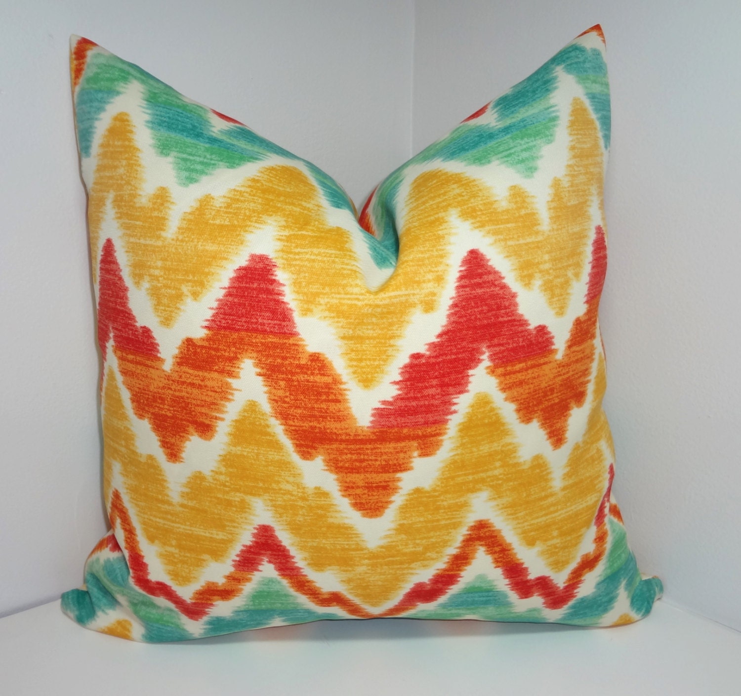 OUTDOOR Chevron Pillow Cover Turquoise Gold Orange Zig Zag